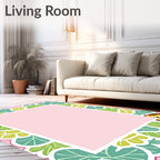 Whimsical Lion Jungle Leaf Pink Rug