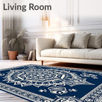 Ornate Navy Mandala Bloom Rug