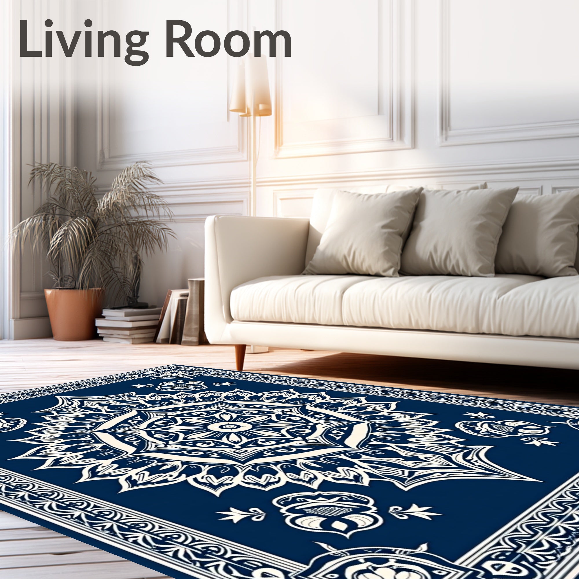 Ornate Navy Mandala Bloom Rug