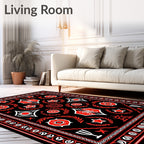 Modern Black Red Geometric Star Rug