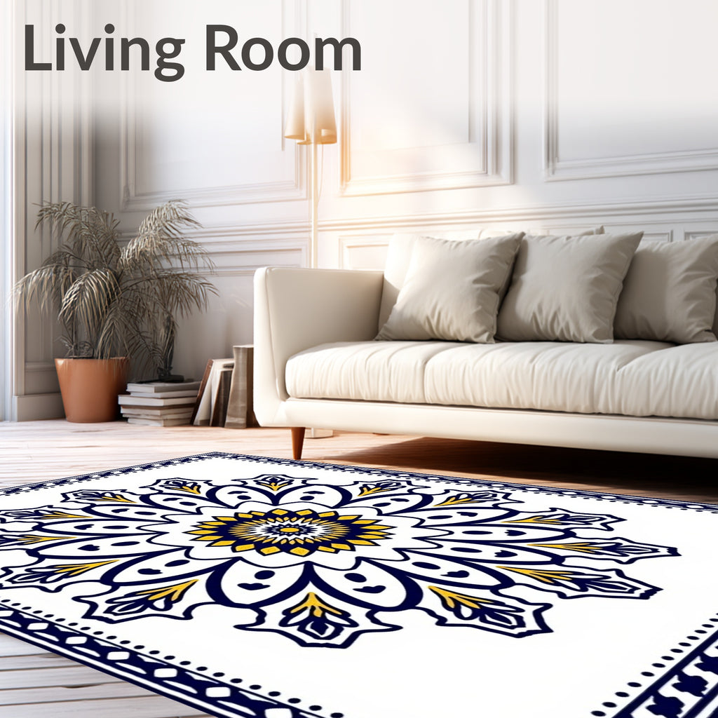 Navy Yellow Medallion Mandala Art Rug