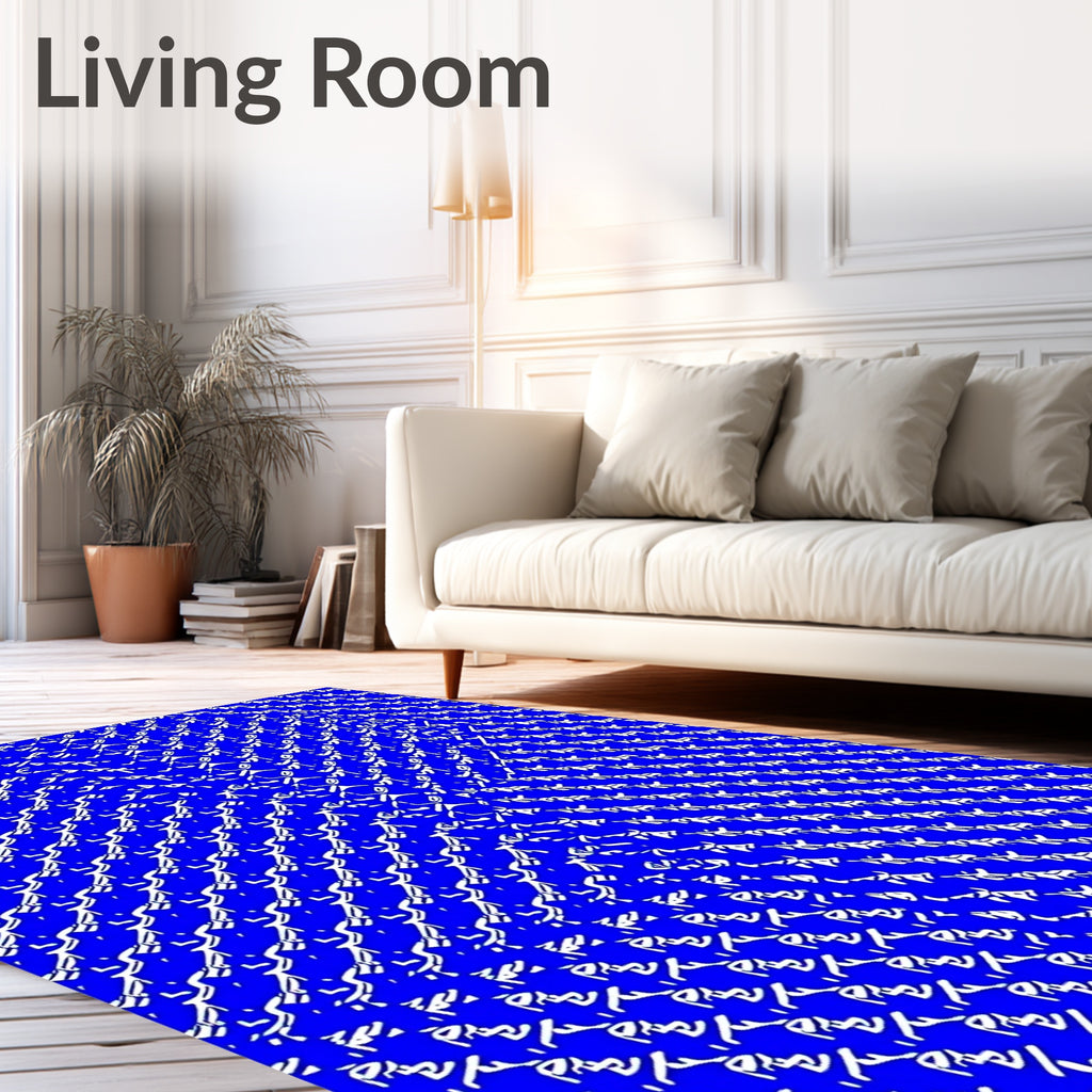 Bold Blue Angled Linear Arrangement Rug
