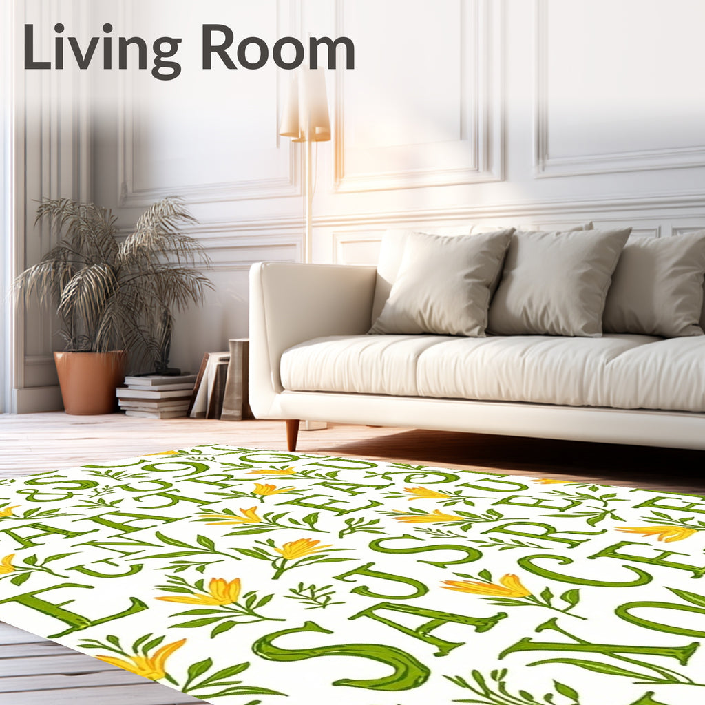 Green Alphabet Yellow Blossom Floral Rug