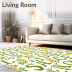 Green Alphabet Yellow Blossom Floral Rug