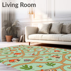 Whimsical Woodland Critters Trail Houses Rug