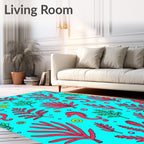 Coral Seahorse Aqua Botanical Rug