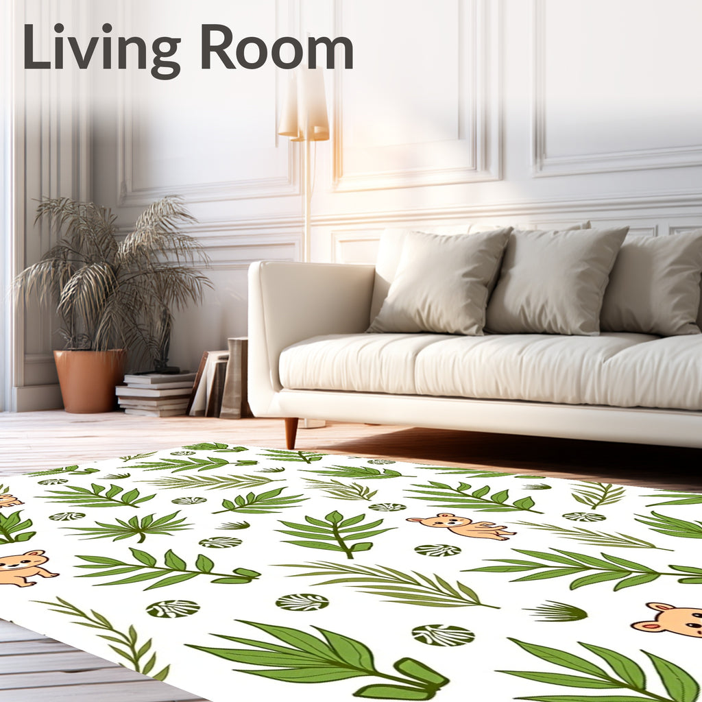 Cartoon Jungle Leaves with Cubs Rug