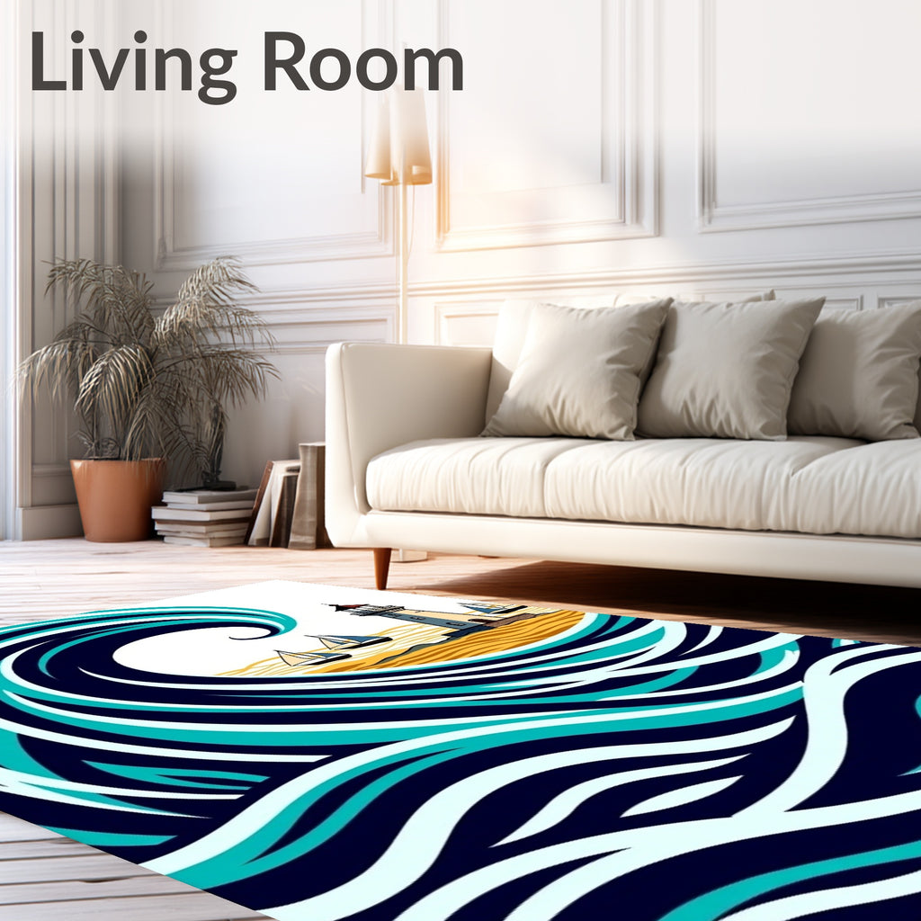 Ocean Lighthouse Sailing Wave Art Rug