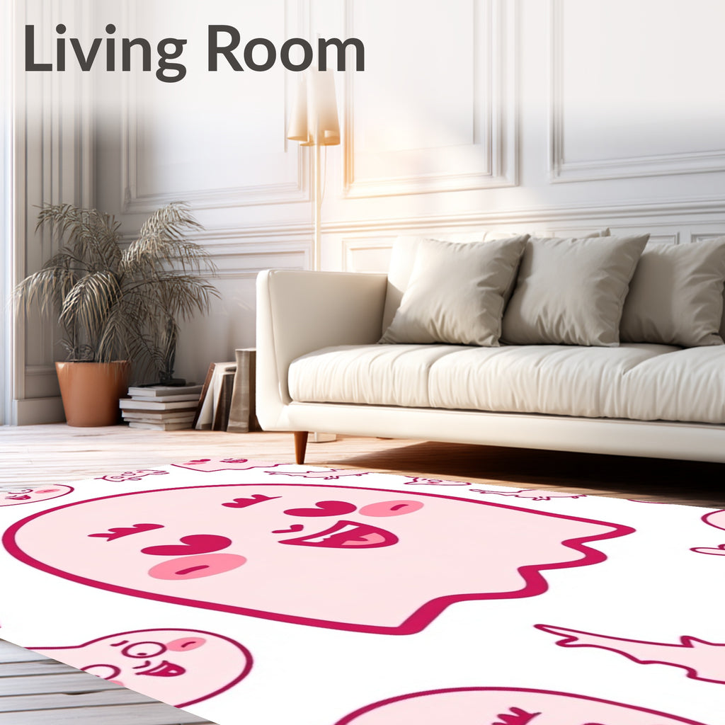 Cute Pink Ghost Heart Eyes Collection Rug