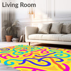 Bright Yellow Scribble Swirl Rug