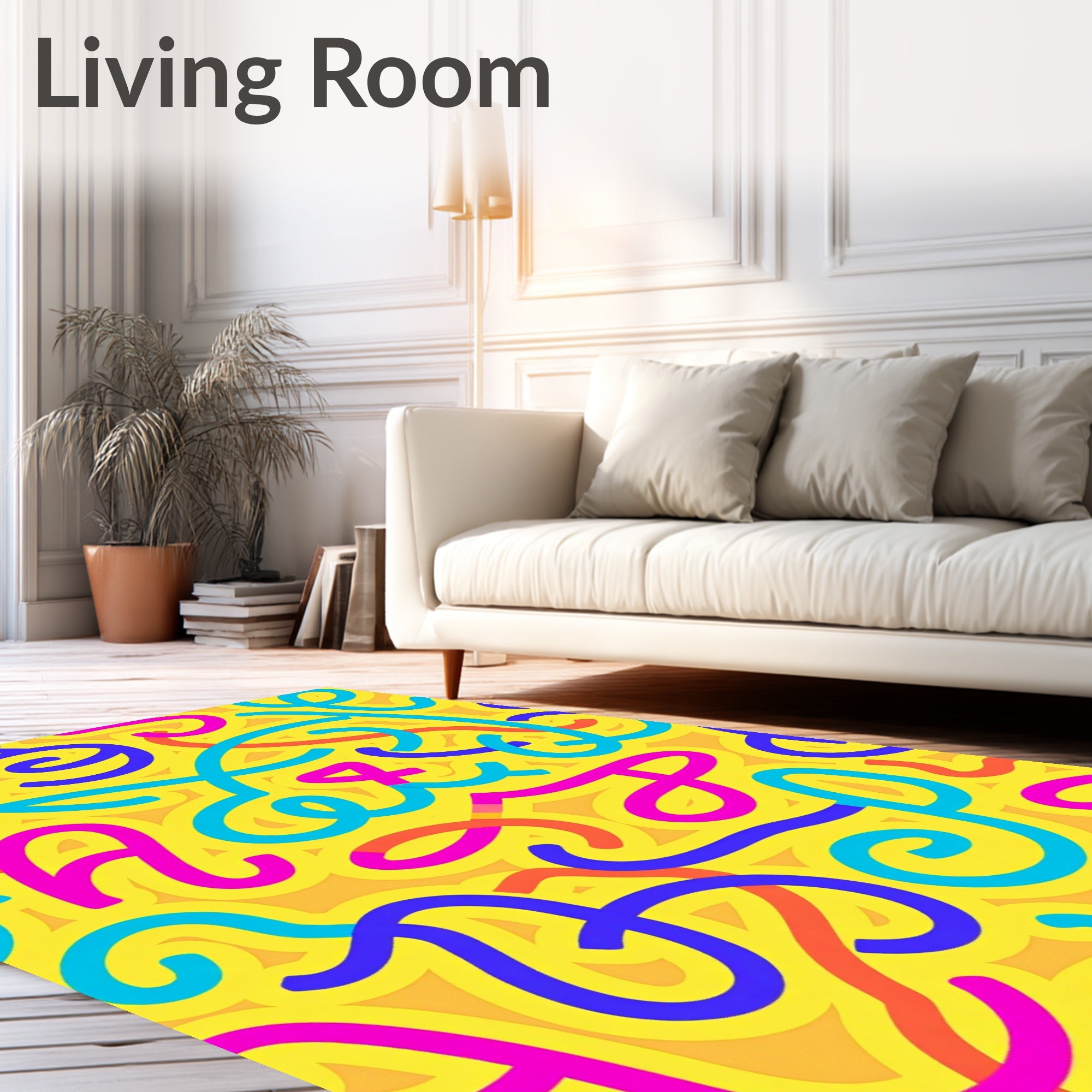 Bright Yellow Scribble Swirl Rug