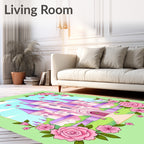 Pink Castle Butterfly Floral Border Rug