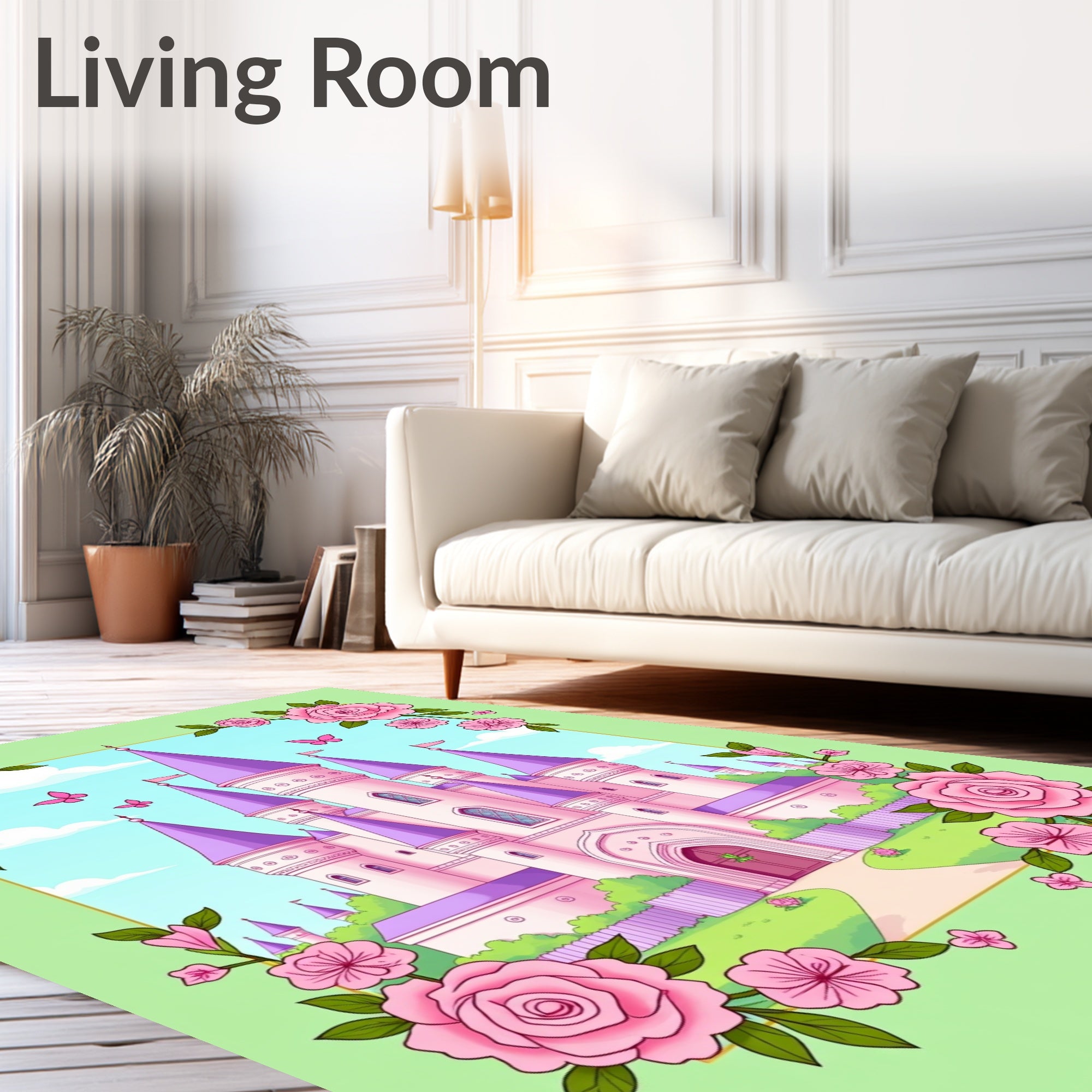 Pink Castle Butterfly Floral Border Rug