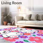 Cute Puppies Floral Background Arrangement Rug