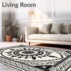 Monochromatic Black Cream Sunburst Medallion Rug