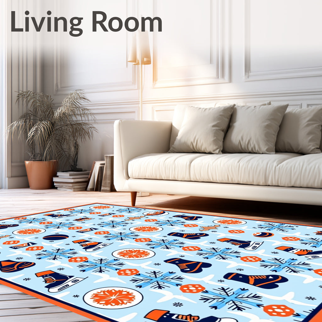 Ice Skates Snowflake Blue Orange Collage Rug