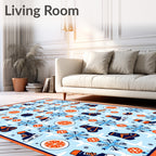 Ice Skates Snowflake Blue Orange Collage Rug