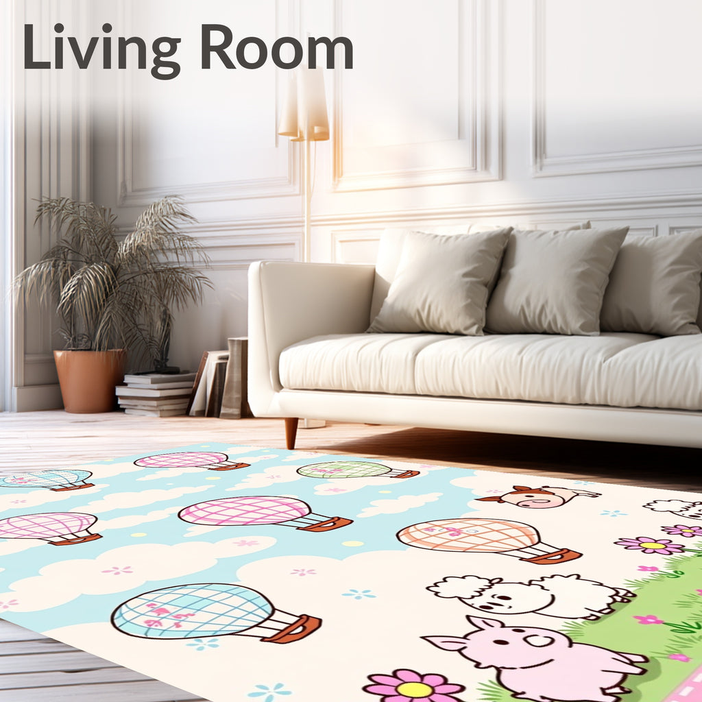 Whimsical Animals Hot Air Balloon Sky Rug