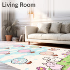Whimsical Animals Hot Air Balloon Sky Rug