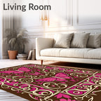 Pink Butterfly Floral Scroll Border Rug