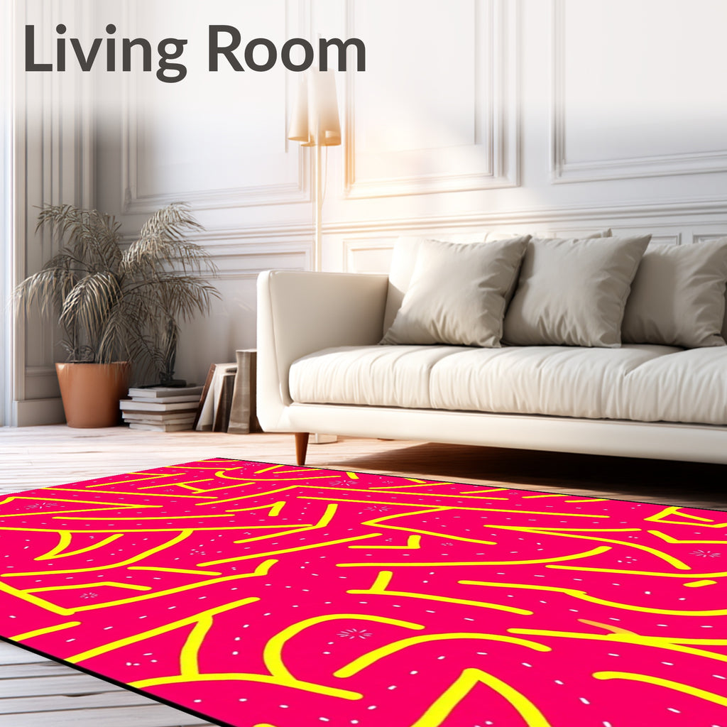 Vibrant Hot Pink Yellow Swirls Rug
