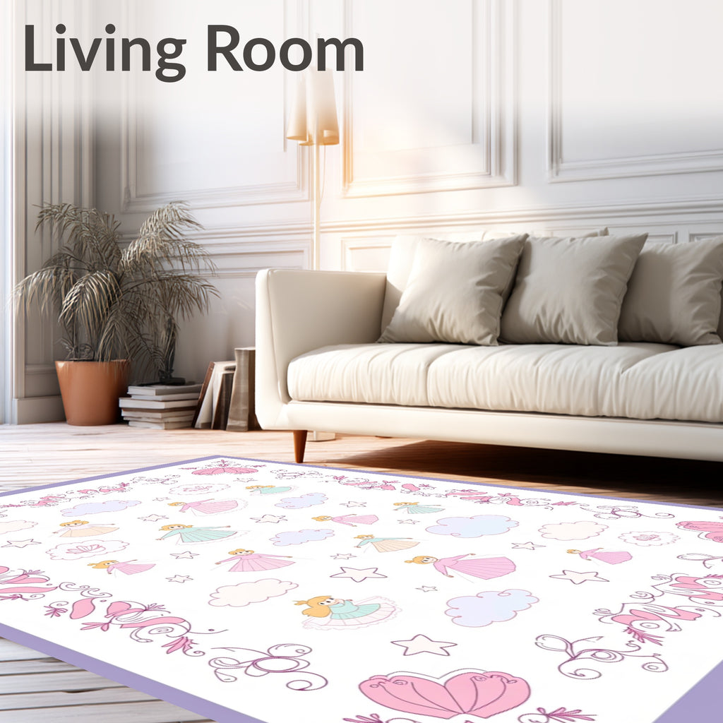Whimsical Pink Ballerina Clouds stars Rug