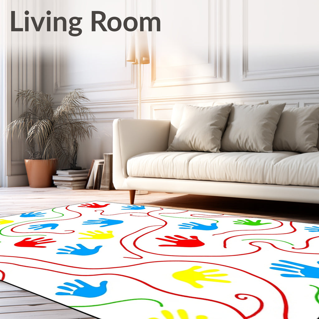 Colorful Handprint Swirls Red Blue Yellow Rug