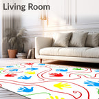 Colorful Handprint Swirls Red Blue Yellow Rug