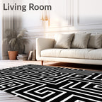 Monochromatic Black White Geometric Maze Rug