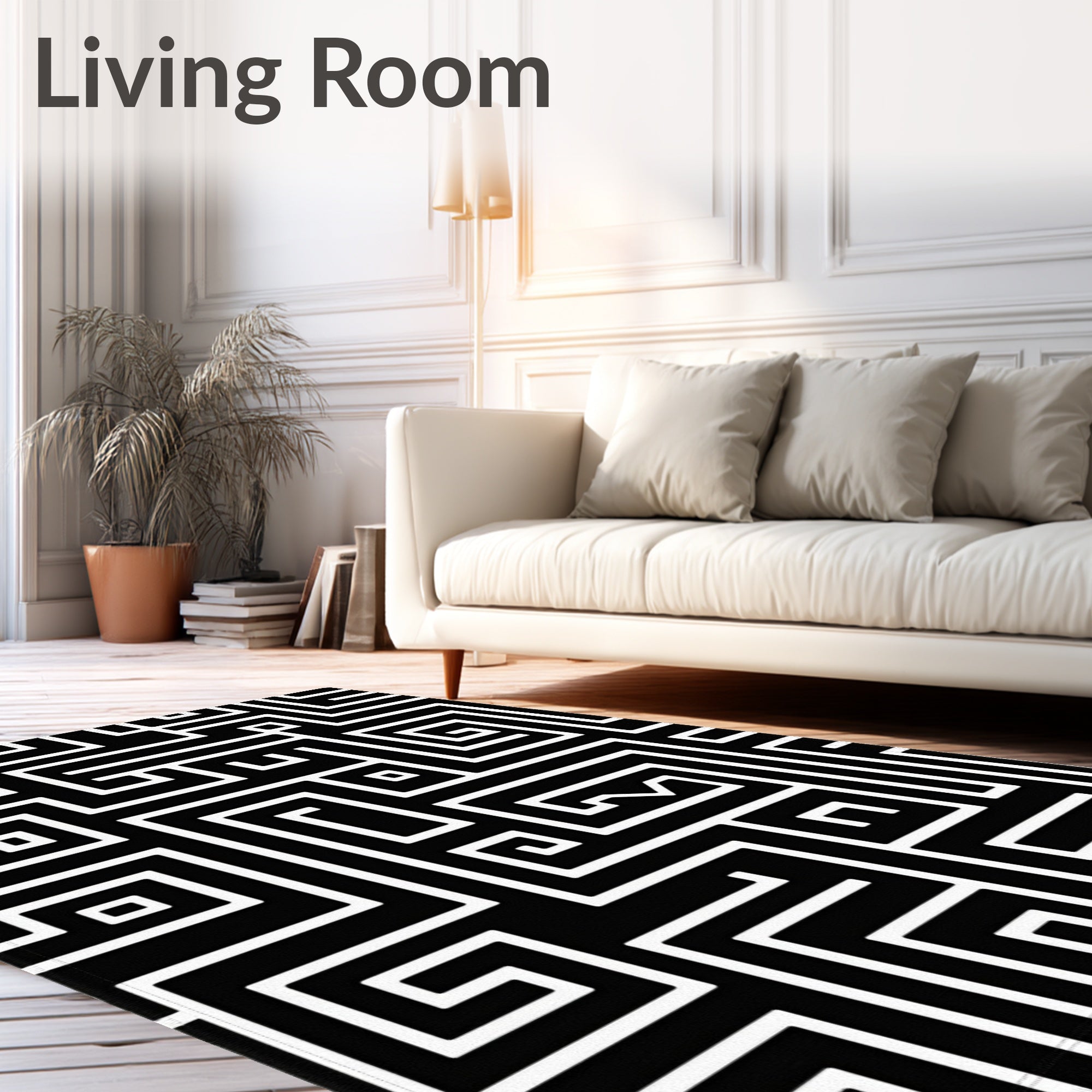 Monochromatic Black White Geometric Maze Rug