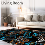 Bold Orange Blue Sketch Cars Rug