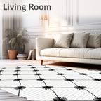 Black Radial Star Diamond Grid Rug
