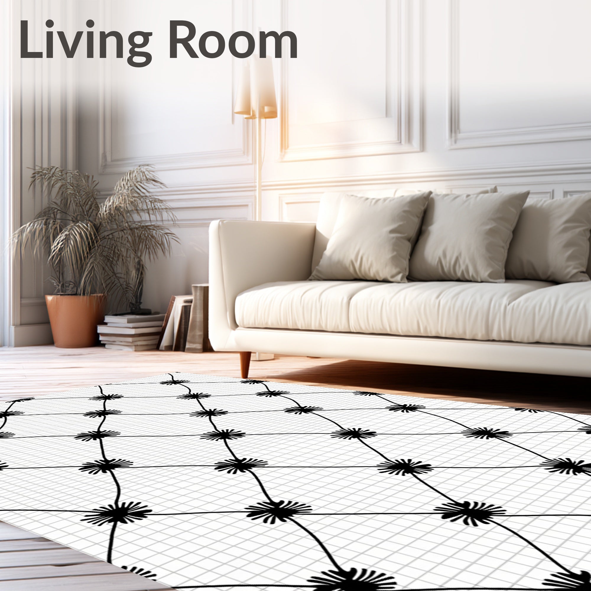 Black Radial Star Diamond Grid Rug