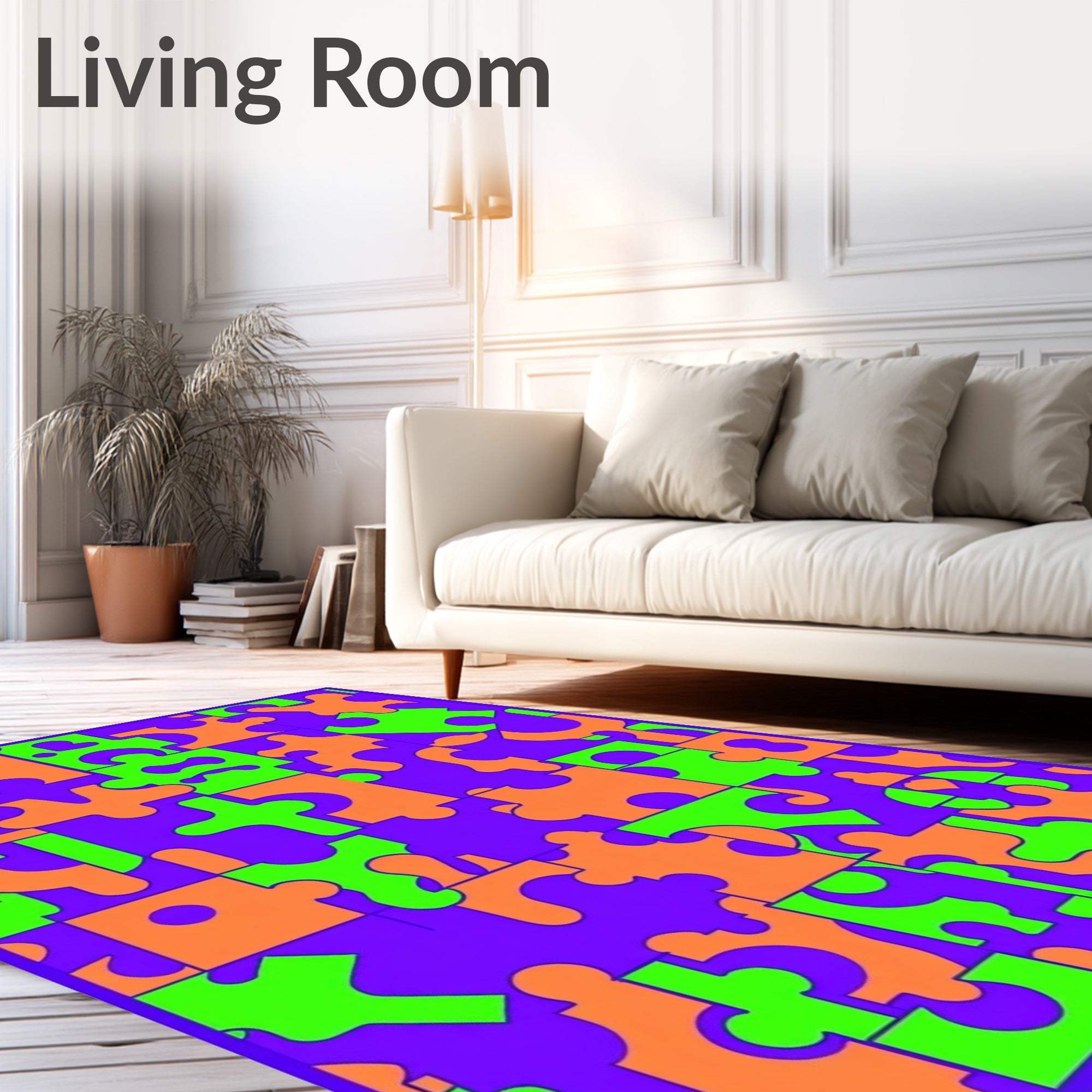 Vibrant Puzzle Pieces Abstract Overlay Rug