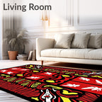 Bold Red White Yellow Creature Relief Rug