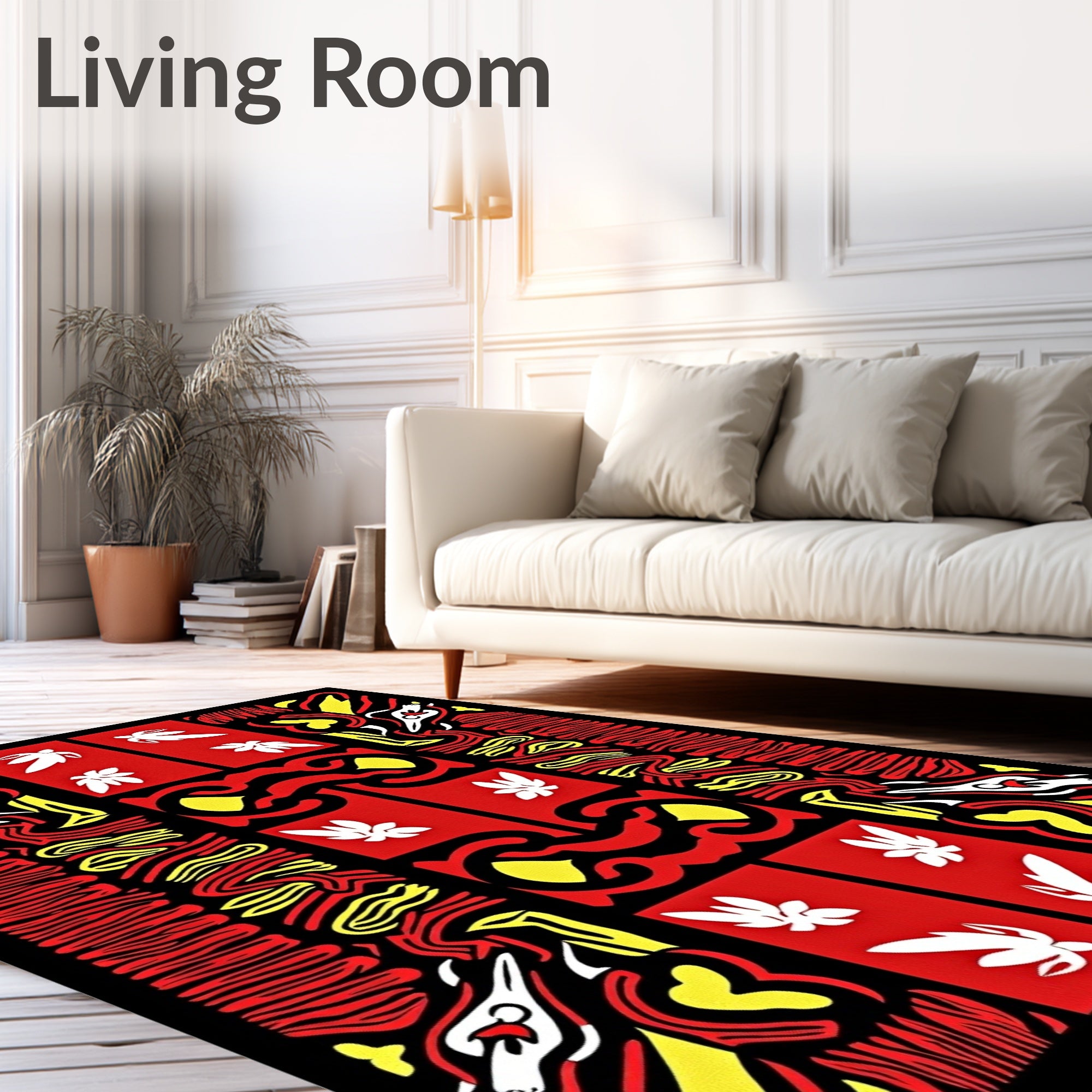 Bold Red White Yellow Creature Relief Rug