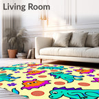 Playful Teal Dinosaurs Purple Flowers Rug