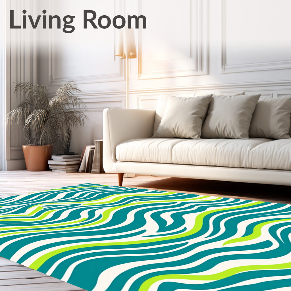 Teal And Lime Wavy Stripes Rug
