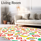 Whimsical Yellow Fruit Red Circles Green Eights Rug