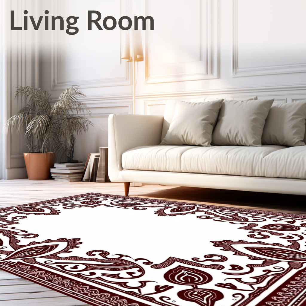 Deep Red Ornamental Baroque Frame Rug