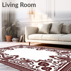 Deep Red Ornamental Baroque Frame Rug