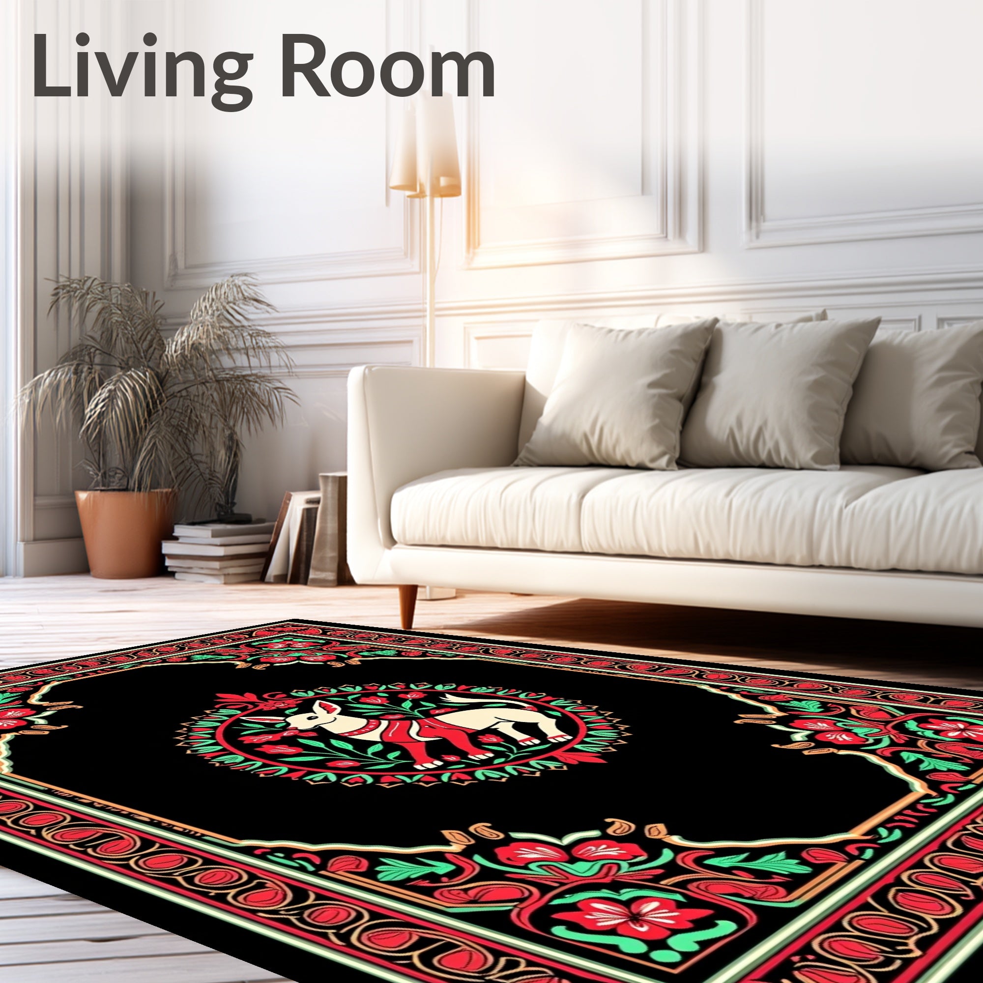 Crimson Dog Floral Garden Frame Rug
