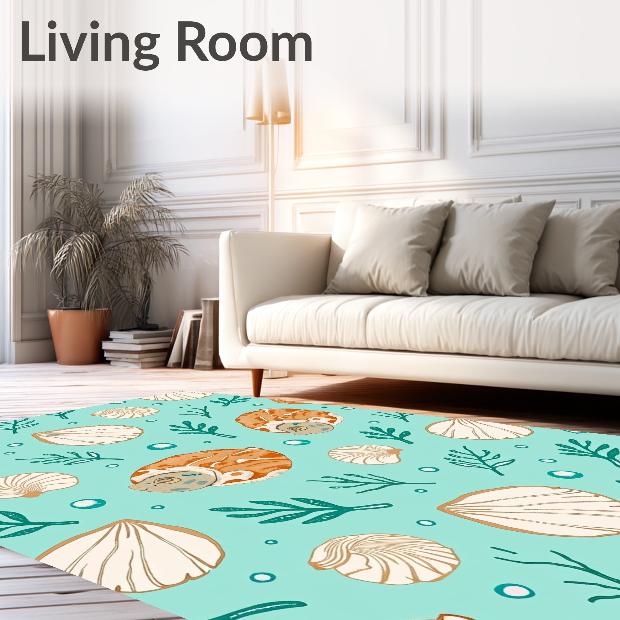 Aqua Orange Seashell Marine Life Rug