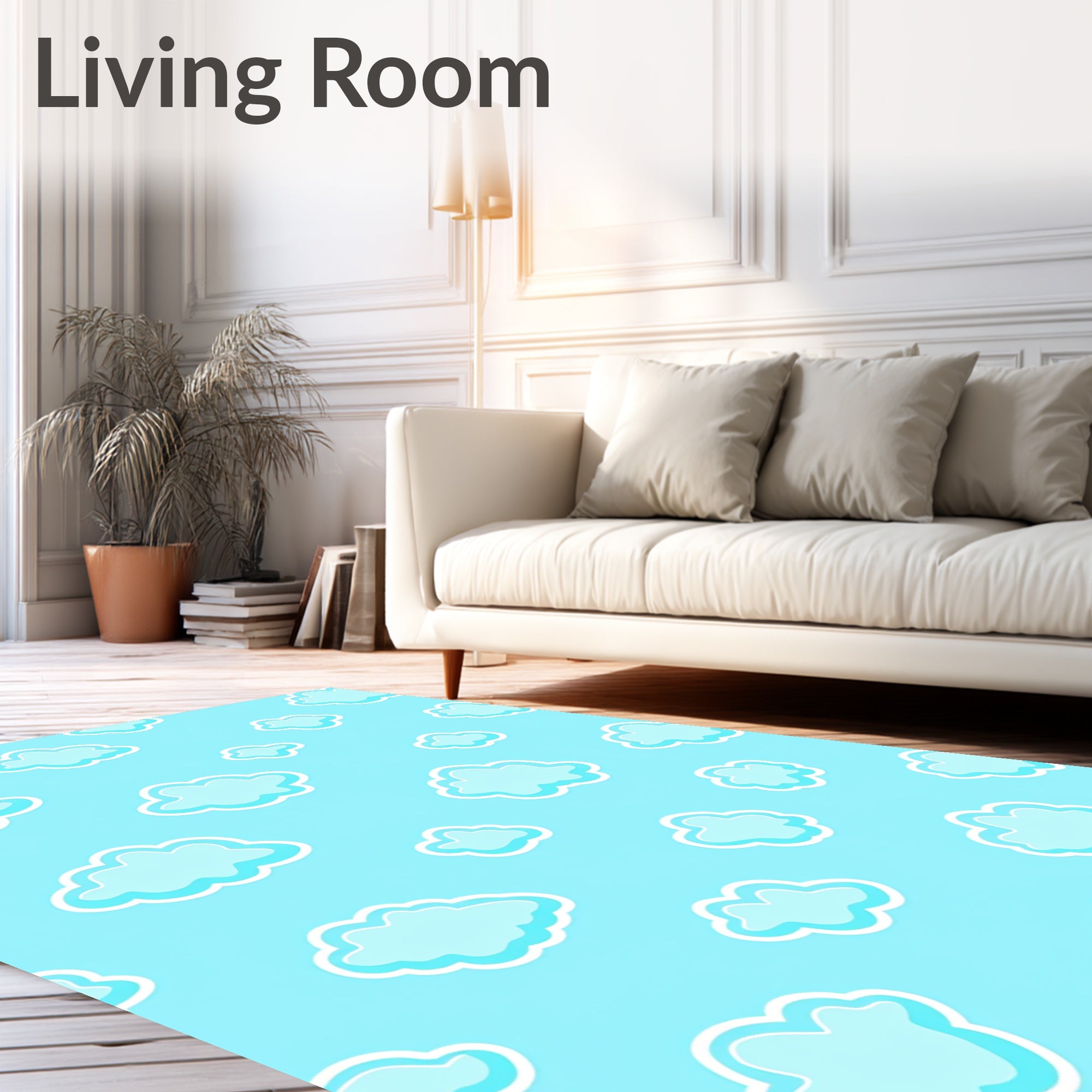Playful Sky Blue Cloud Scatter Rug