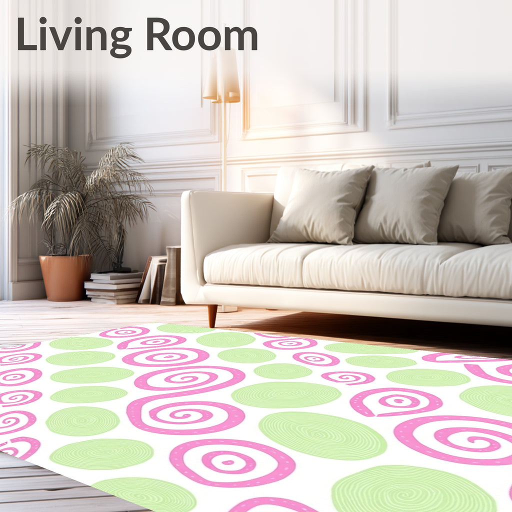 Whimsical Pink Swirls and Dots Rug