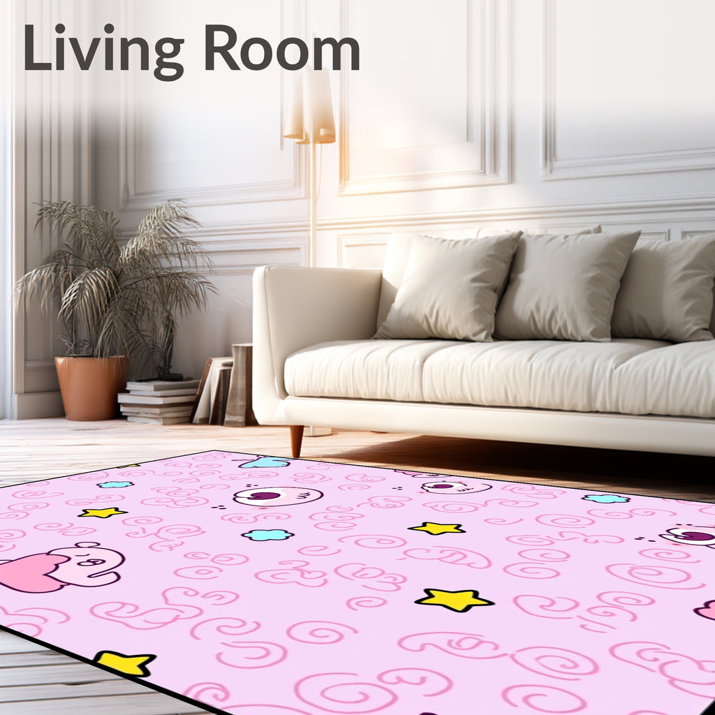 Cute Pink Kawaii Creatures Star Cloud Rug