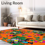 Whimsical Parrot Floral Orange Background Rug