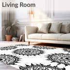 Black White Sunburst Mandala Rug