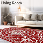 Rich Red Ornate Scrollwork Sunburst Rug