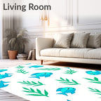 Cute Blue Fish Green Plants Rug